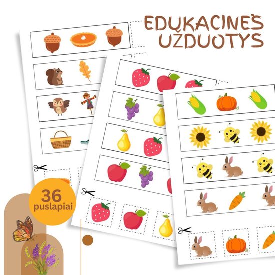 36 puslapių edukacinės užduotys vaikams | PDF lavinamosios veiklos spausdinimui | Smulkiosios motorikos lavinimas